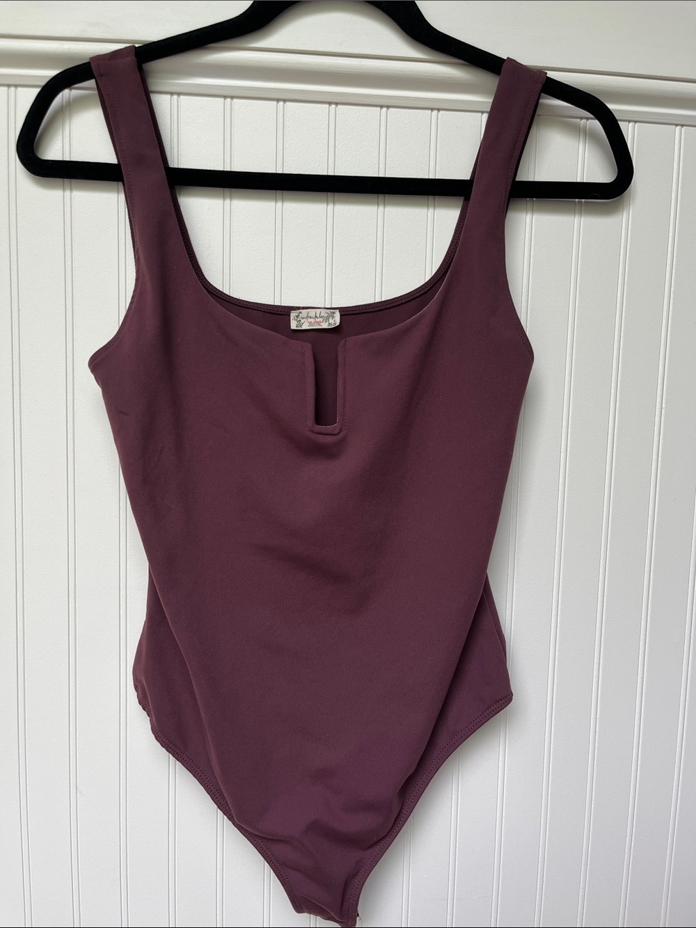 Free People Square Neck, Thong Bodysuit in Plum XS